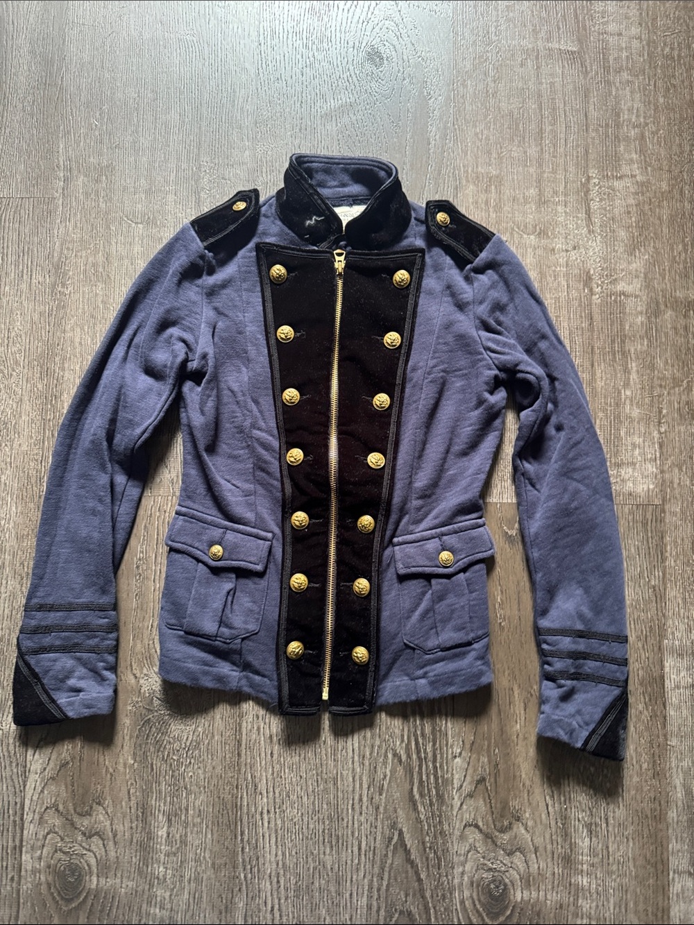 Ralph Lauren Navy and Black Military-Style Blazer with Gold Buttons 100%cotton